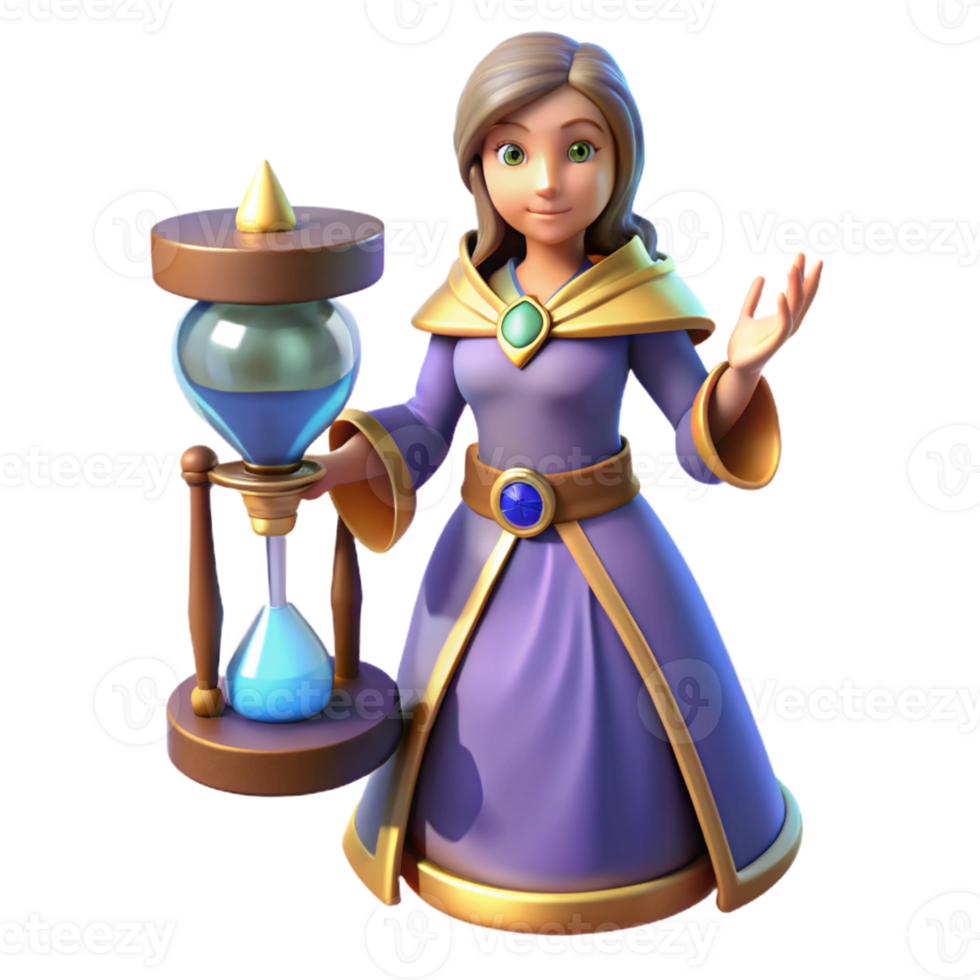serene abstract 3D Render of Fantasy Mage Woman with Hourglass professional png
