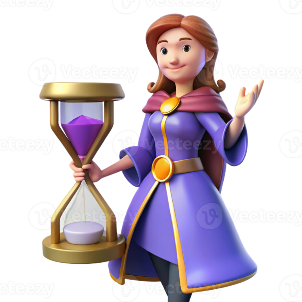 magnificent modern 3D Cartoon Girl with Hourglass 4K png