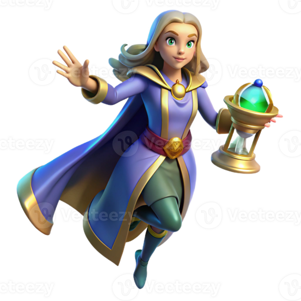 stunning classic 3D Render of a Young Sorceress detailed png