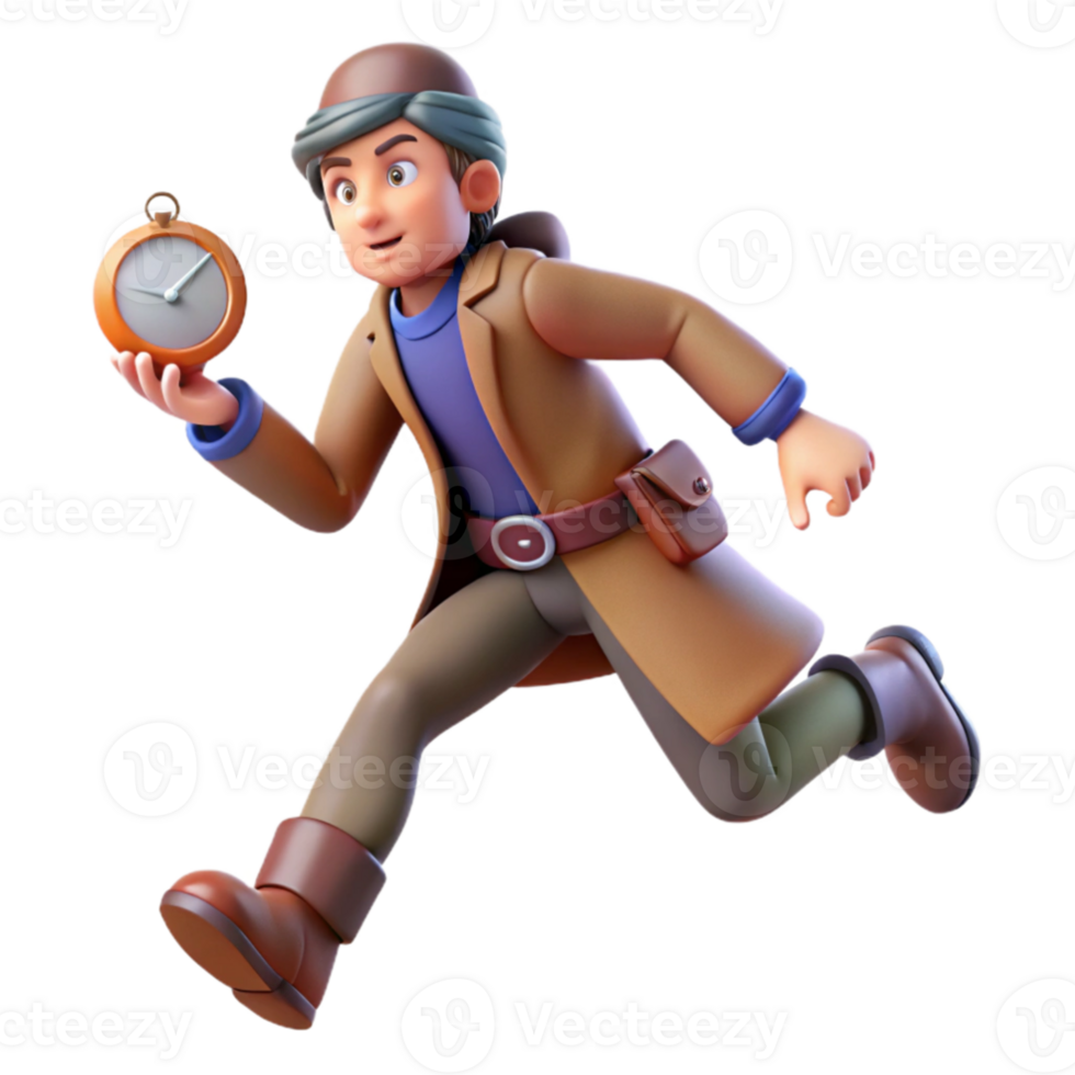 extraordinary contemporary Running 3D Cartoon Character with Pocket Watch professional png
