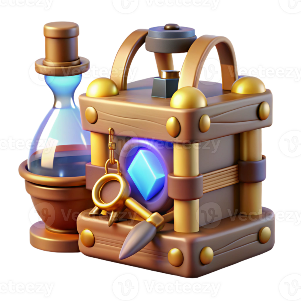 elegant vintage 3D Render Fantasy Treasure Chest authentic png