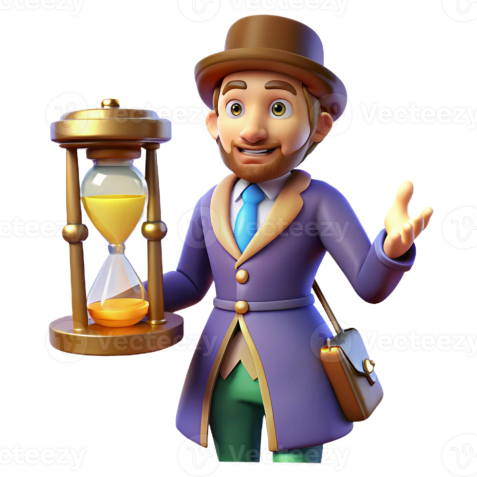 extraordinary artistic 3D Illustration Gentleman with Hourglass exclusive png