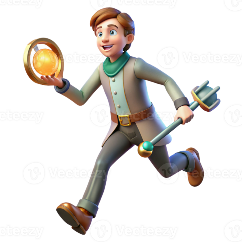 magnificent classic 3D Render Boy Running with Orb and Scepter authentic png