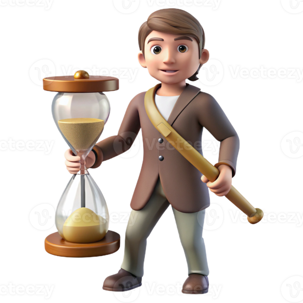 stunning creative 3D Cartoon Boy with Hourglass Time Management Illustration authentic png