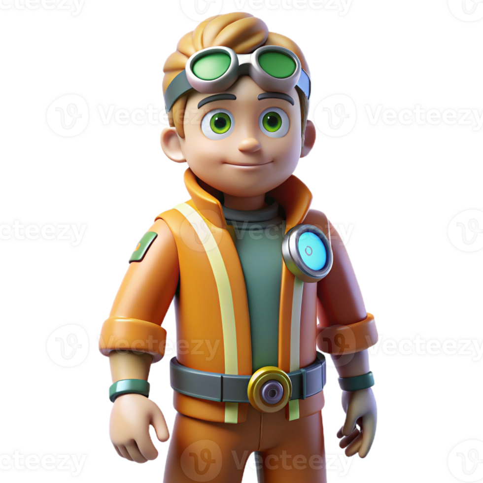 extraordinary artistic 3D Render of a Boy Inventor original png