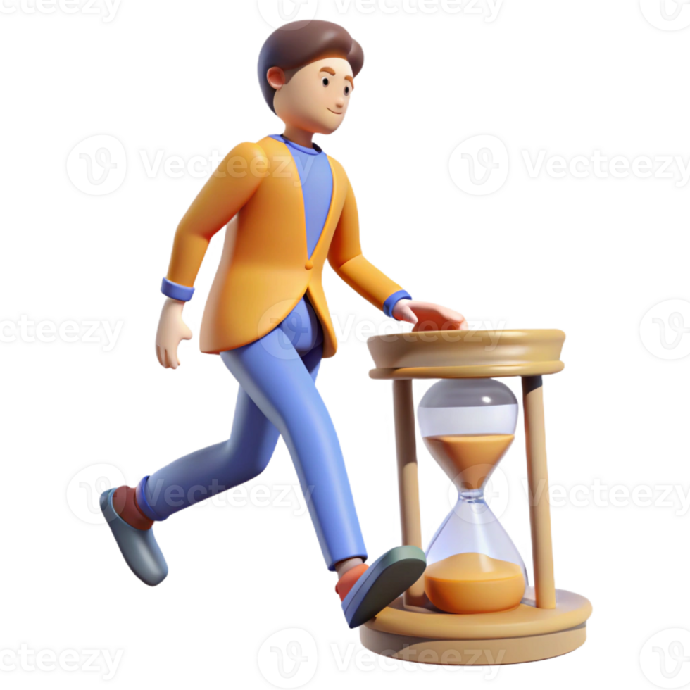 serene modern 3D Illustration Running Man and Hourglass original png