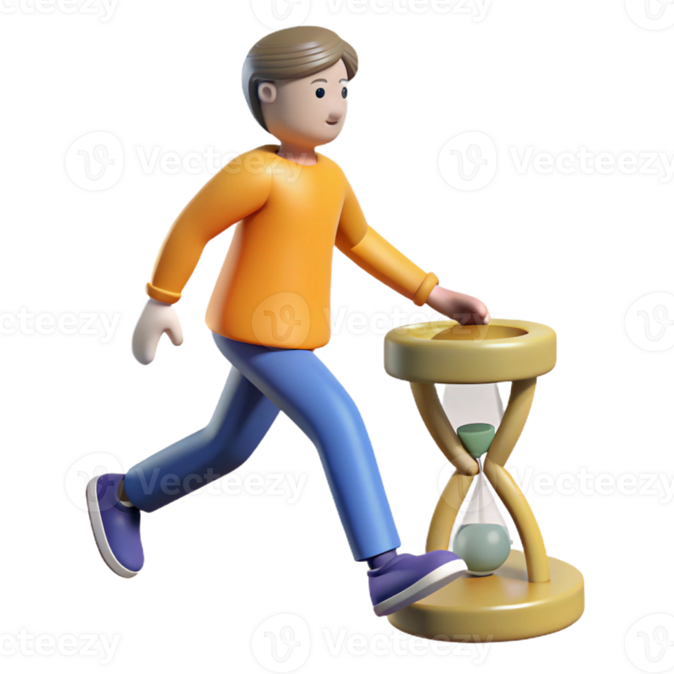 dramatic minimalist 3D Cartoon Running Figure and Hourglass high quality png