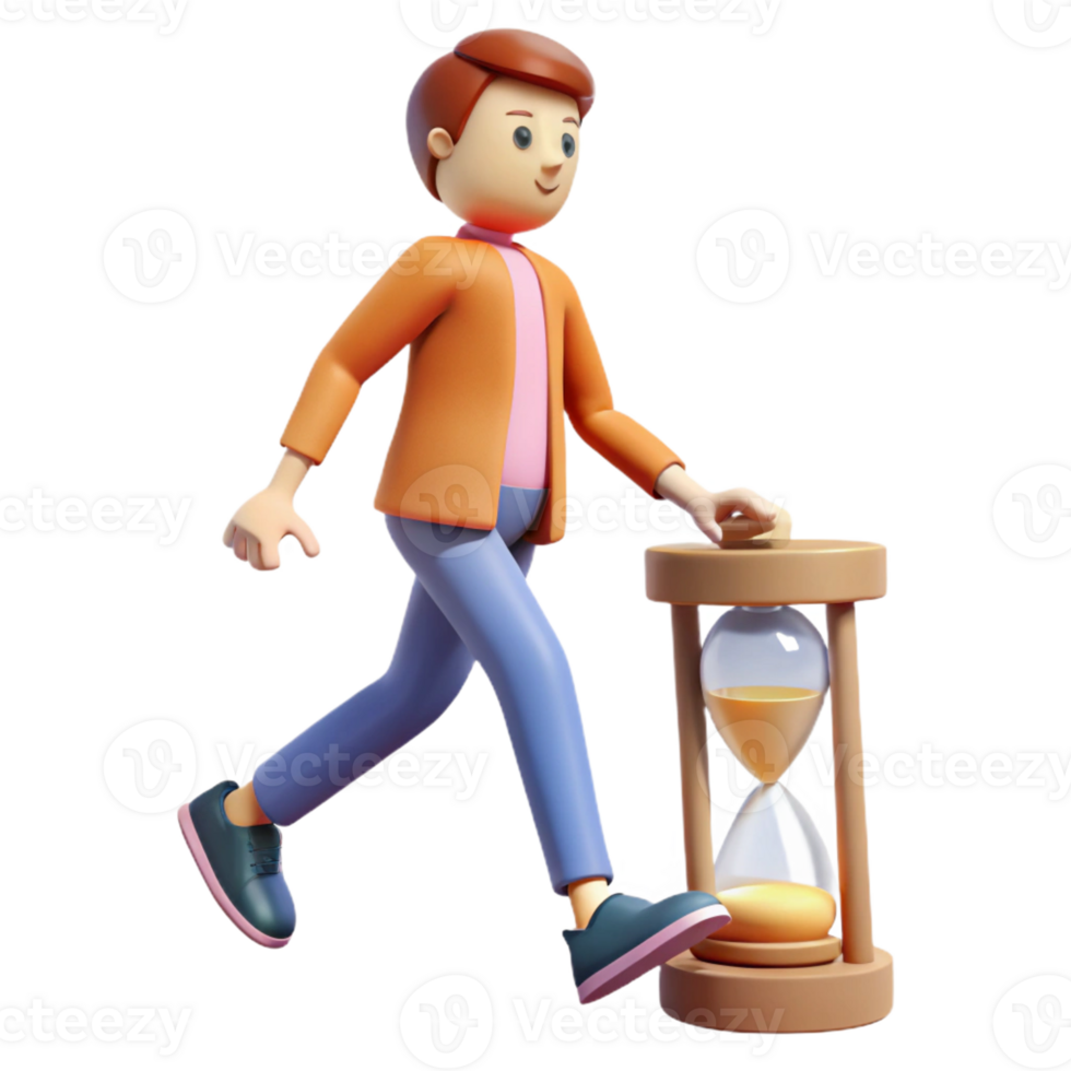 magnificent creative 3D Illustration Time Management Walking Man Hourglass detailed png