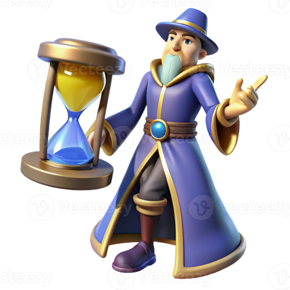 wonderful traditional Wizard with Hourglass 3D Render 4K png