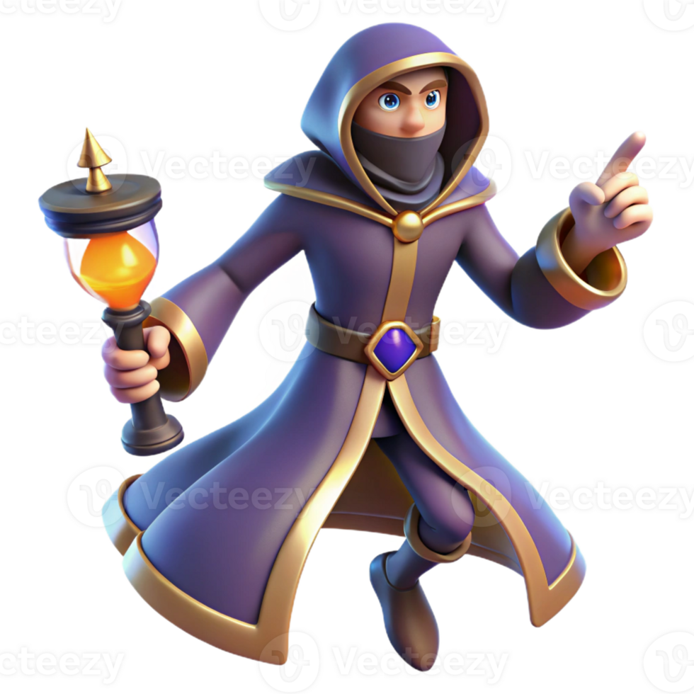 dramatic traditional 3D Render Wizard with Hourglass high resolution png