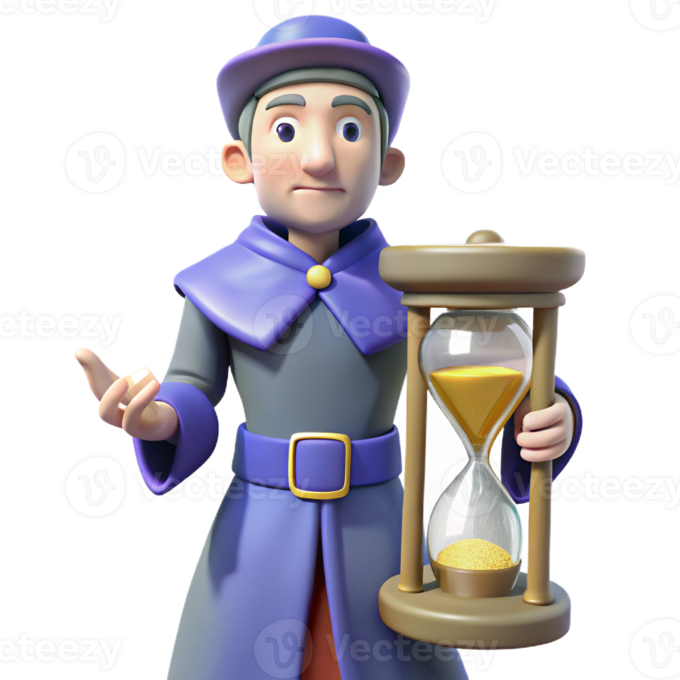 dramatic rustic 3D Render Time Management Wizard detailed png