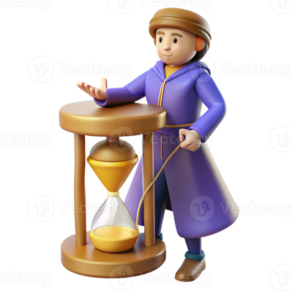 serene artistic 3D Illustration Timekeeper and Hourglass 4K png