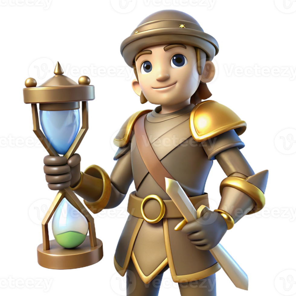 wonderful minimalist 3D Illustration Young Knight Hourglass Sword authentic png