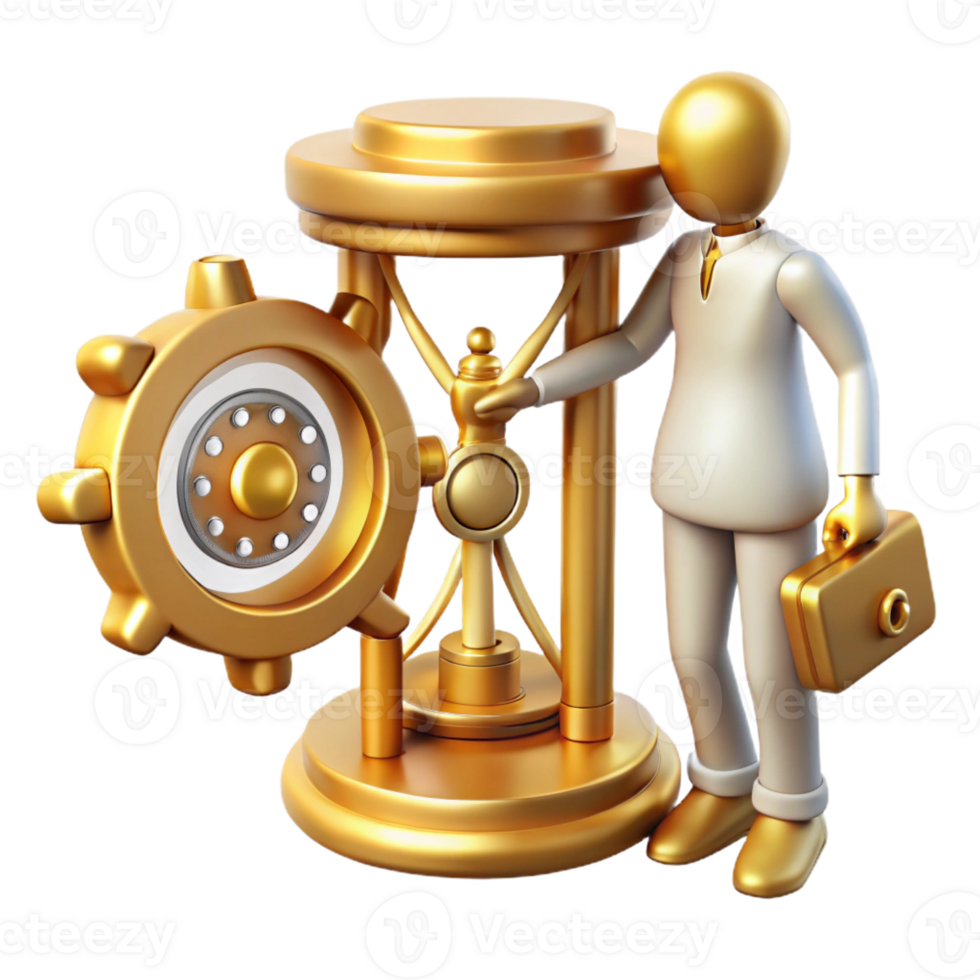 elegant creative 3D Gold Gear Timepiece Illustration genuine png