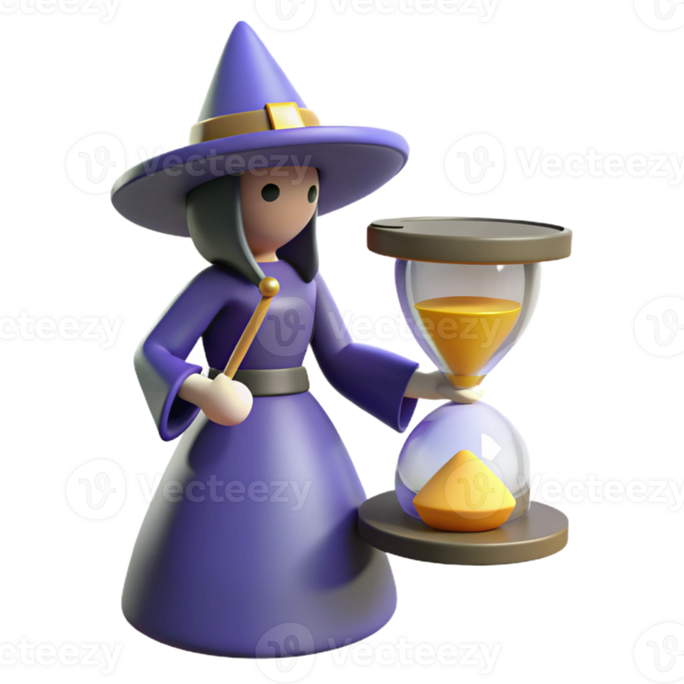 vibrant classic 3D Witch with Hourglass Magical Time authentic png