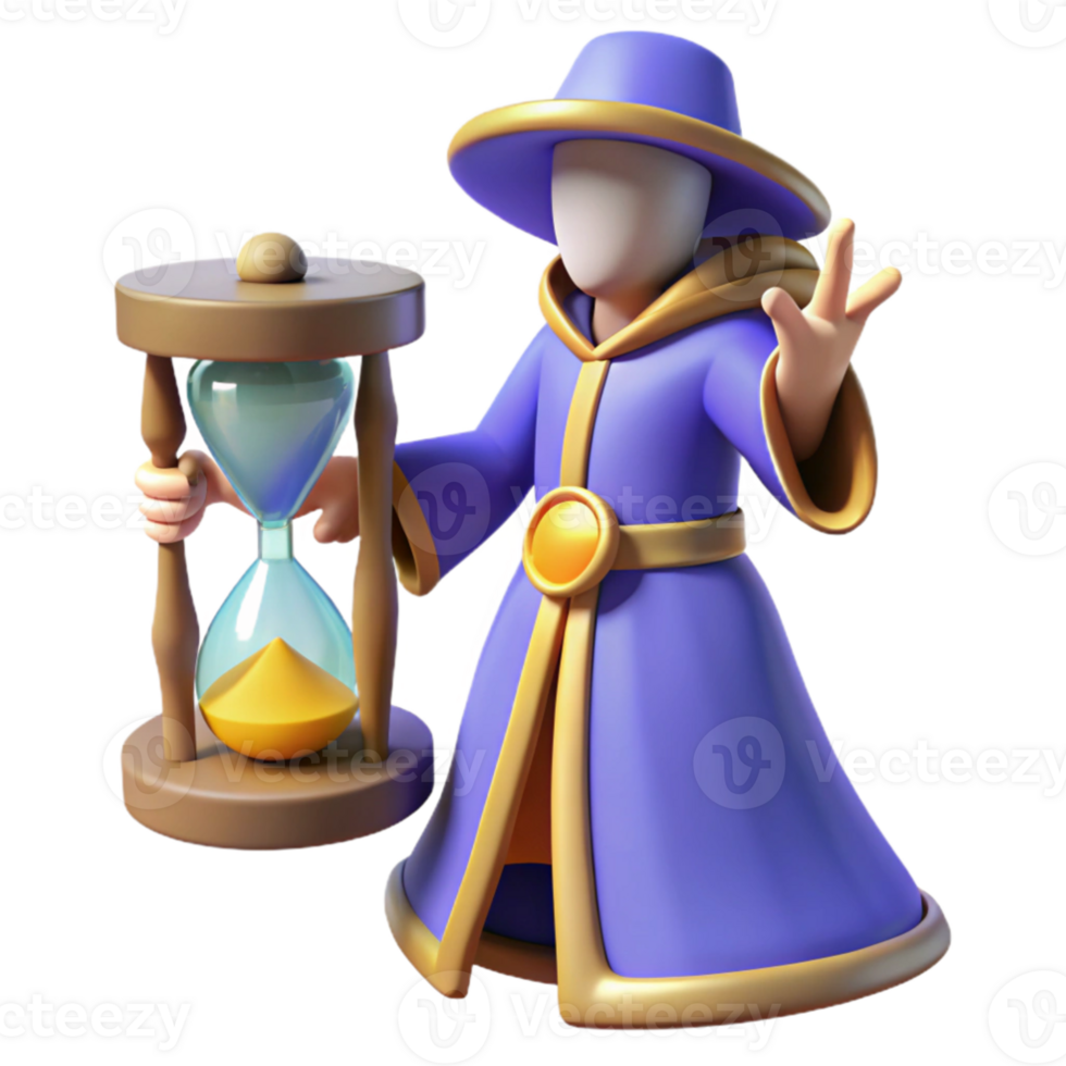 extraordinary classic 3D Cartoon Wizard with Hourglass authentic png