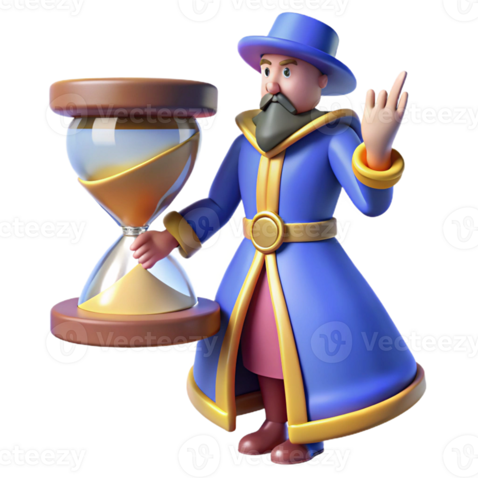 serene contemporary Wizard with Hourglass 3D Render premium png