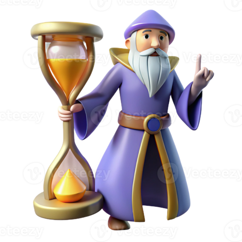 beautiful vintage Wise Wizard 3D Render with Hourglass genuine png