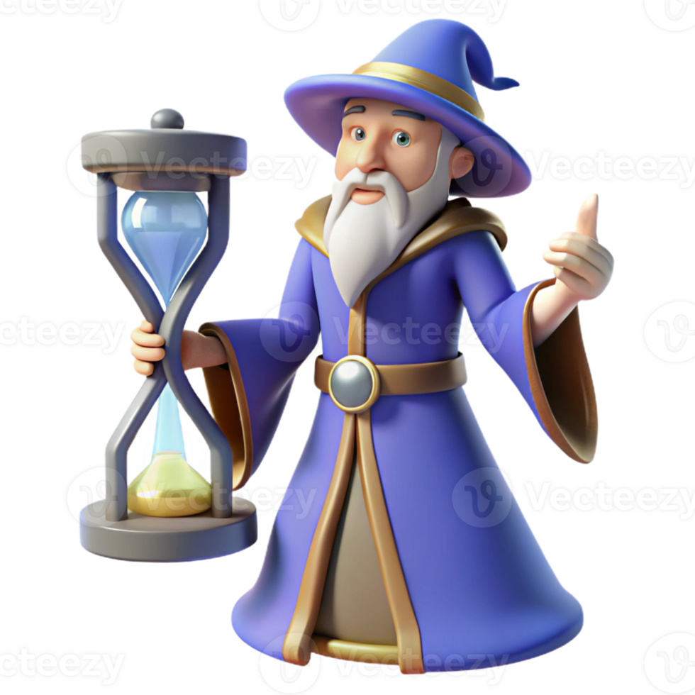 elegant creative Wise Wizard 3D Render, Hourglass 4K png