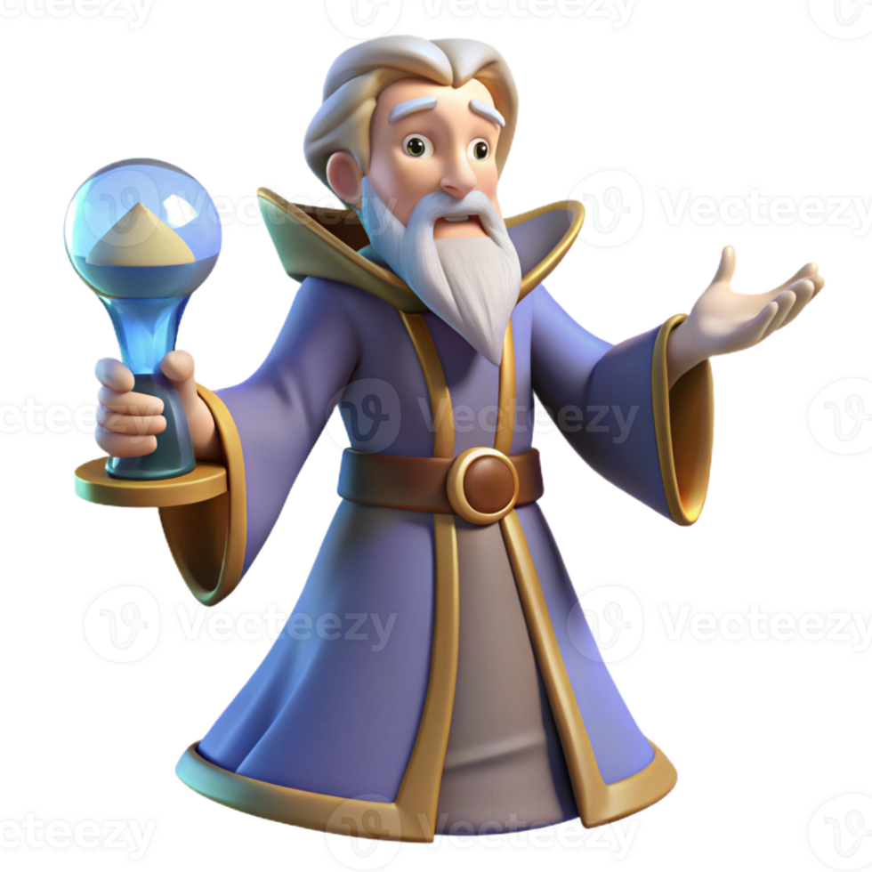 beautiful creative Wise Wizard 3D Render detailed png