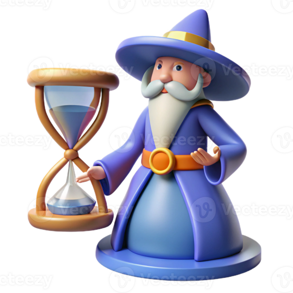 elegant vintage Wizard and Hourglass 3D Render exclusive png