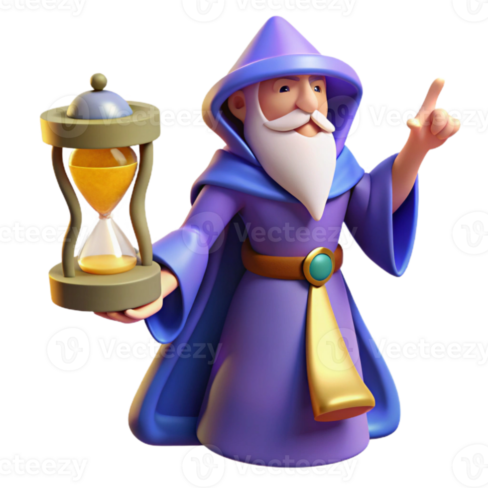 dramatic modern Wise Wizard 3D Render with Hourglass high resolution png