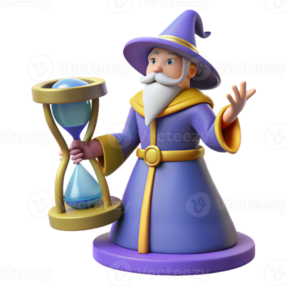elegant minimalist Wizard with Hourglass 3D Render high resolution png