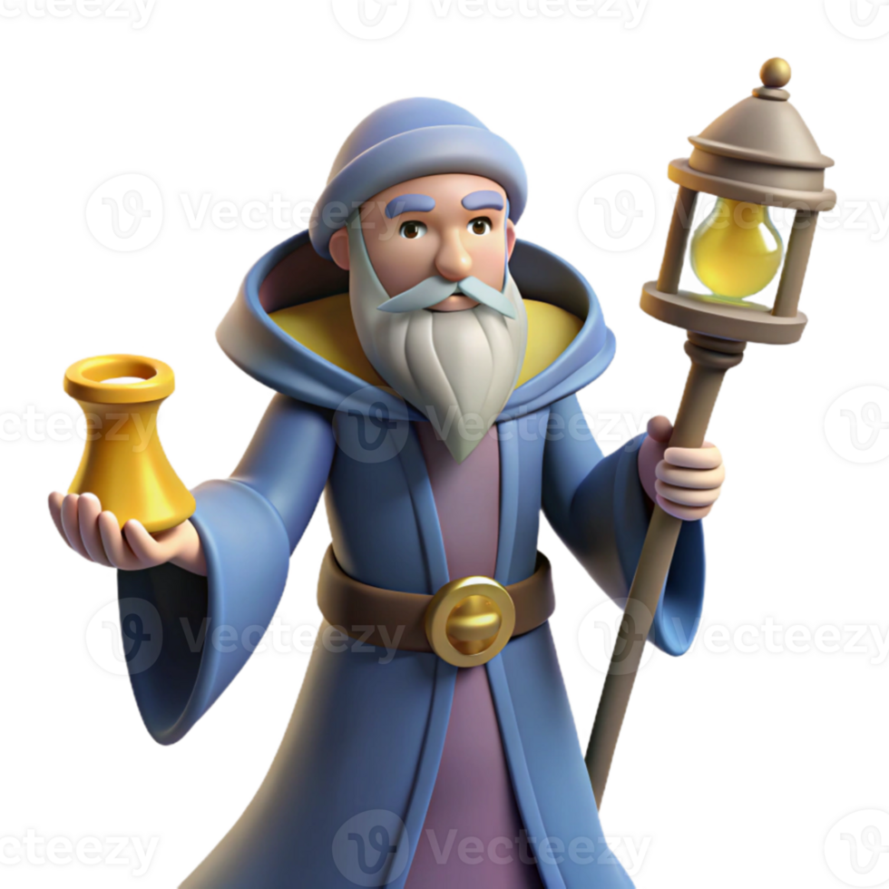 magnificent rustic Wise Wizard 3D Render high quality png
