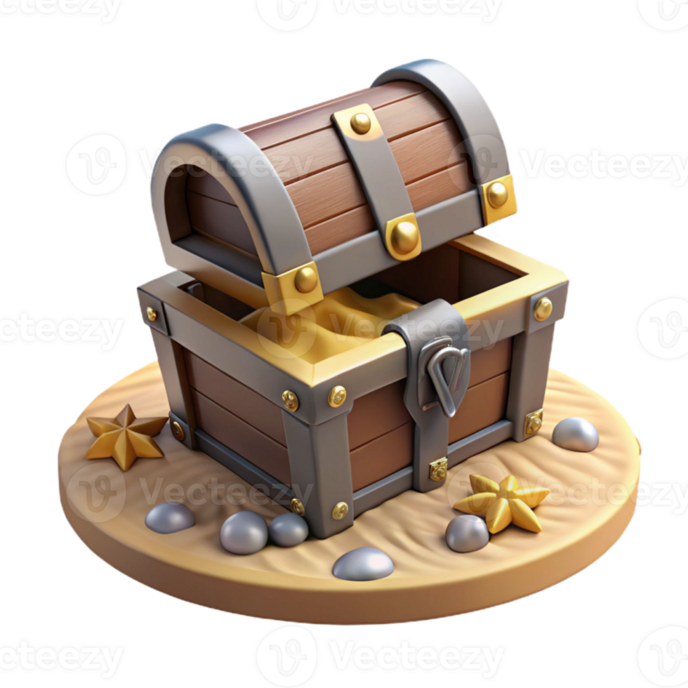 serene minimalist 3D Render of Open Treasure Chest premium png