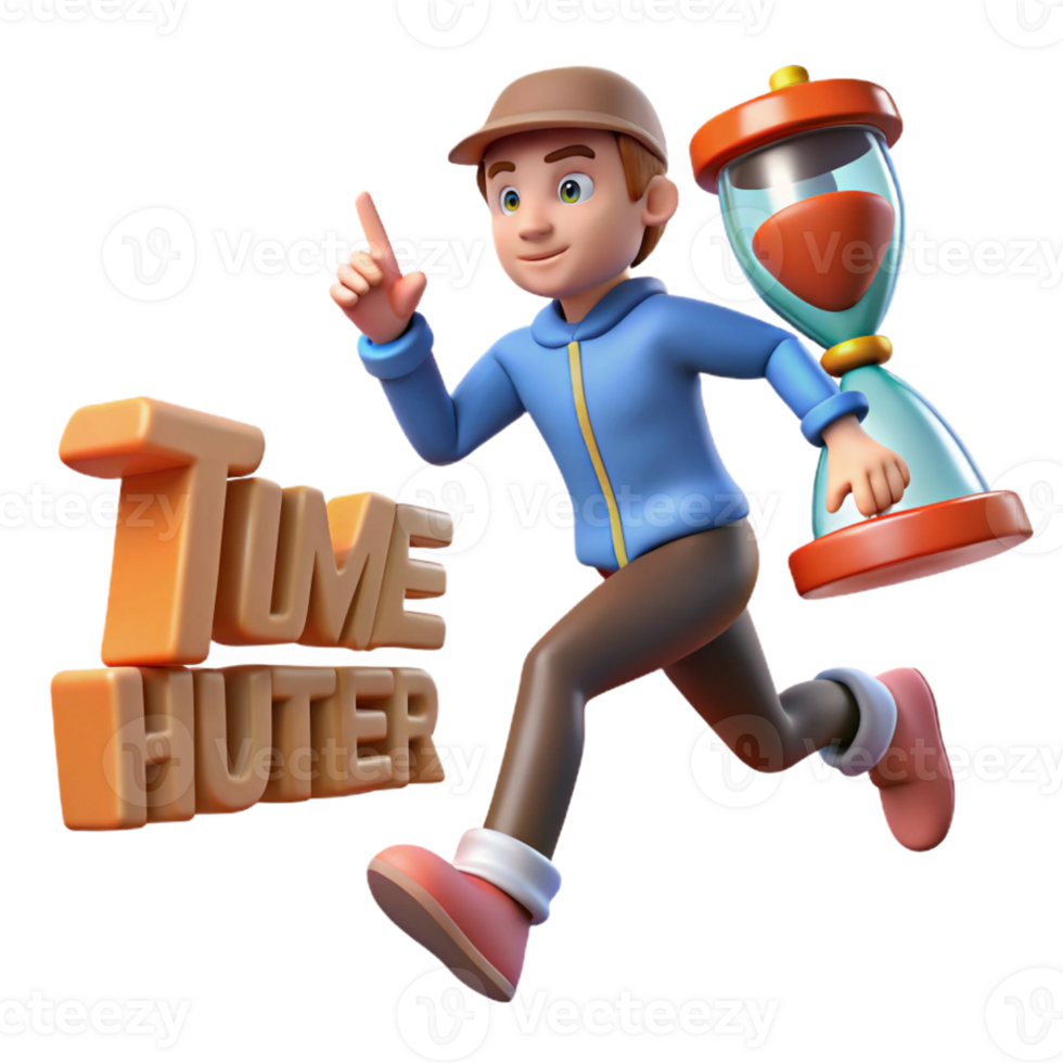 stunning classic 3D Illustration Time Hunter Running with Hourglass high resolution png