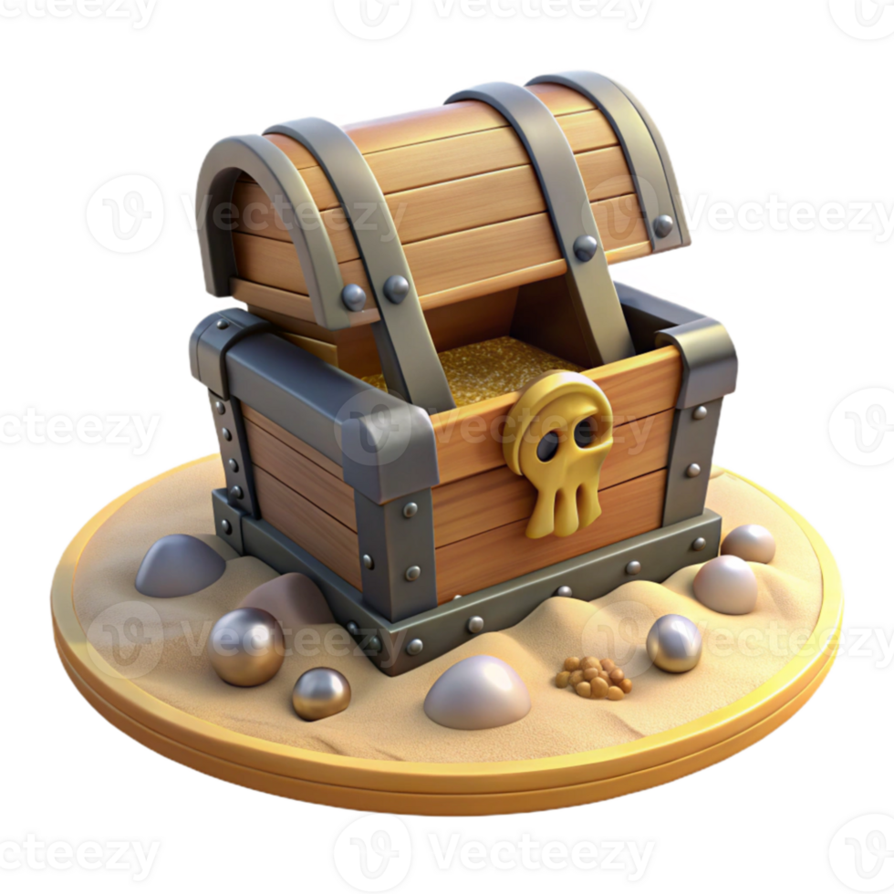 beautiful classic 3D Render of Treasure Chest with Gold Coins original png