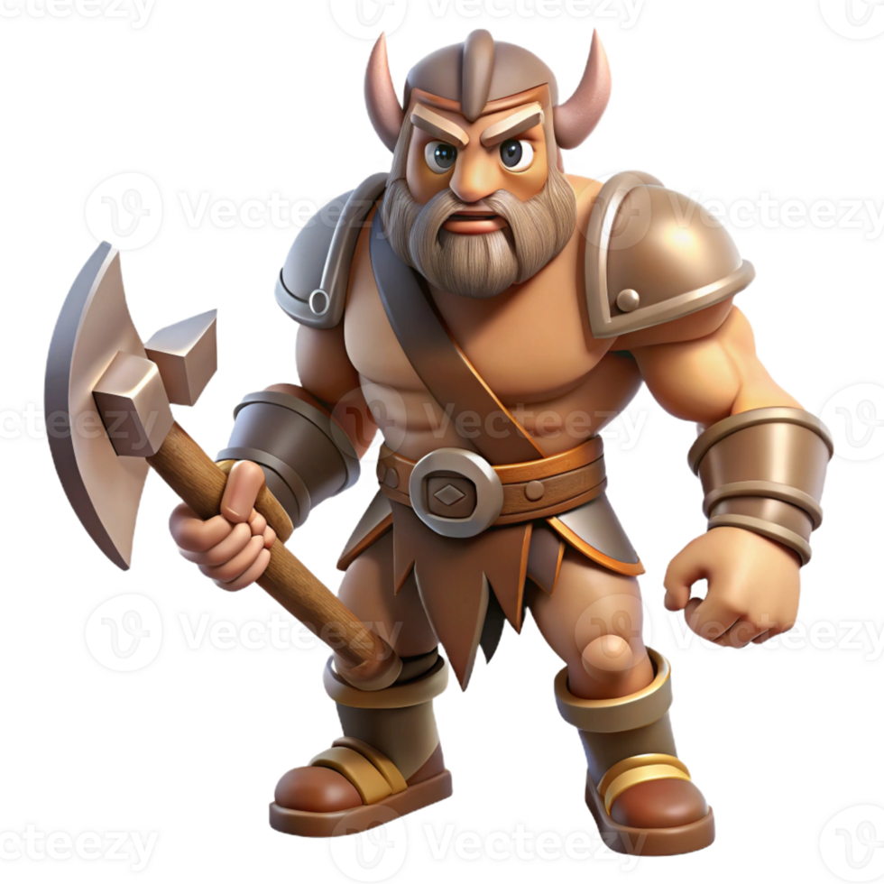 elegant traditional Cartoon Barbarian 3D Render premium png