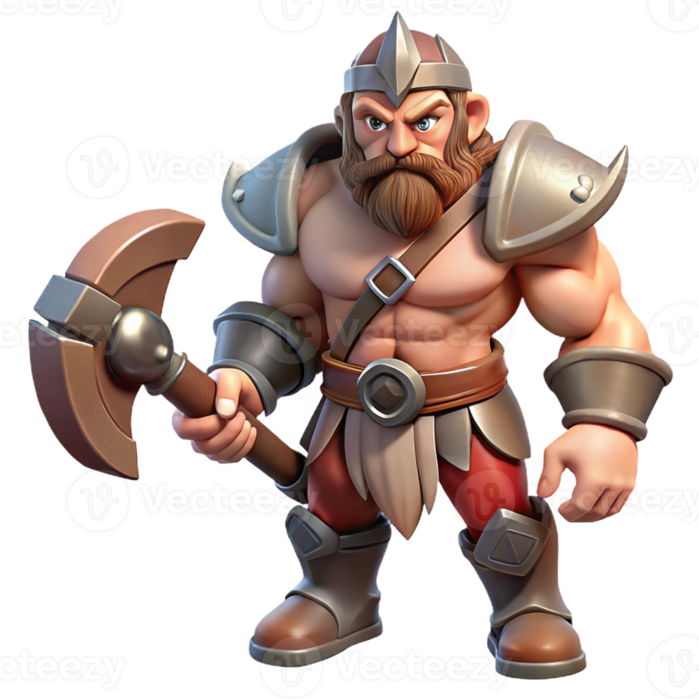 beautiful minimalist Mighty 3D Barbarian Warrior Illustration 4K png