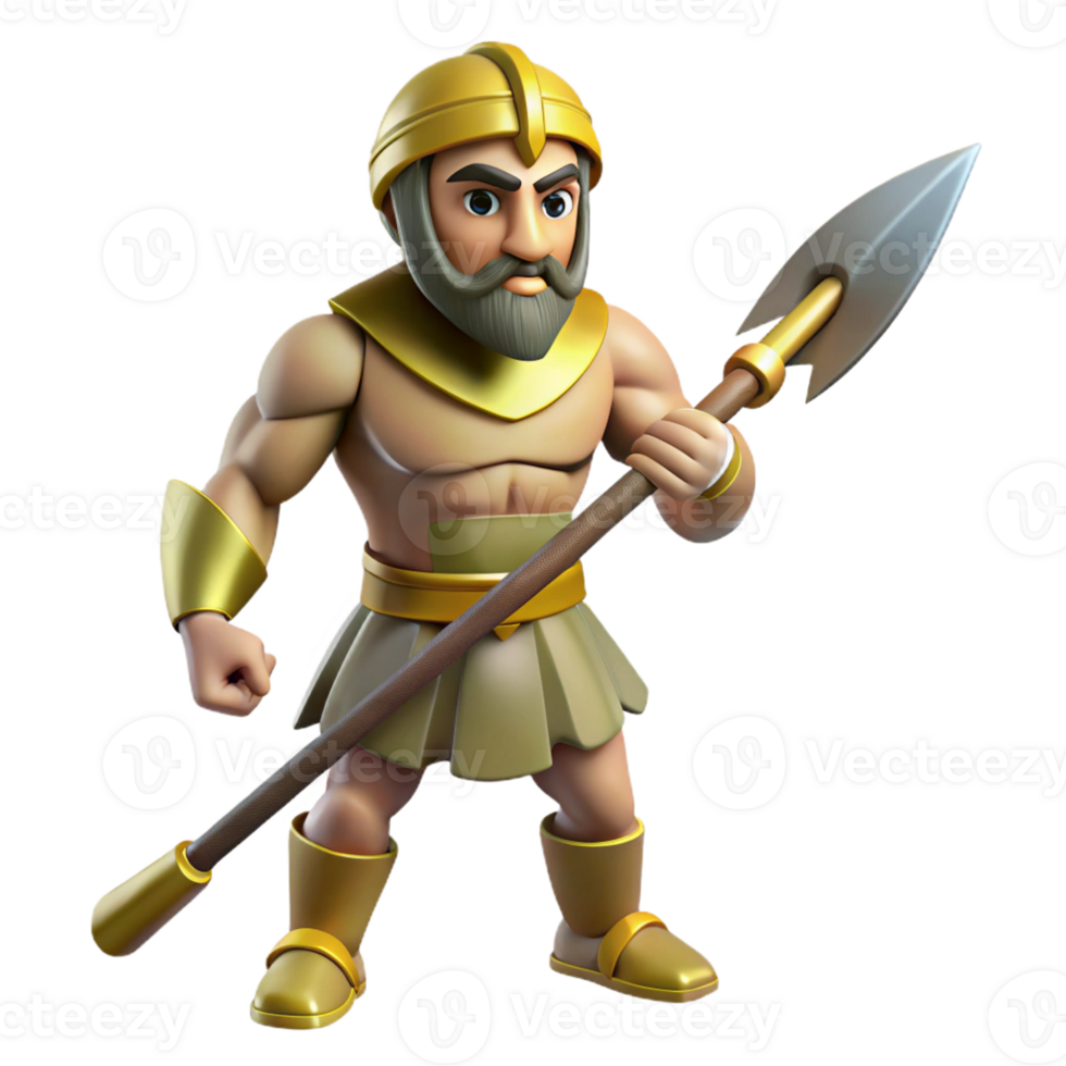 elegant traditional 3D Cartoon Warrior with Spear professional png