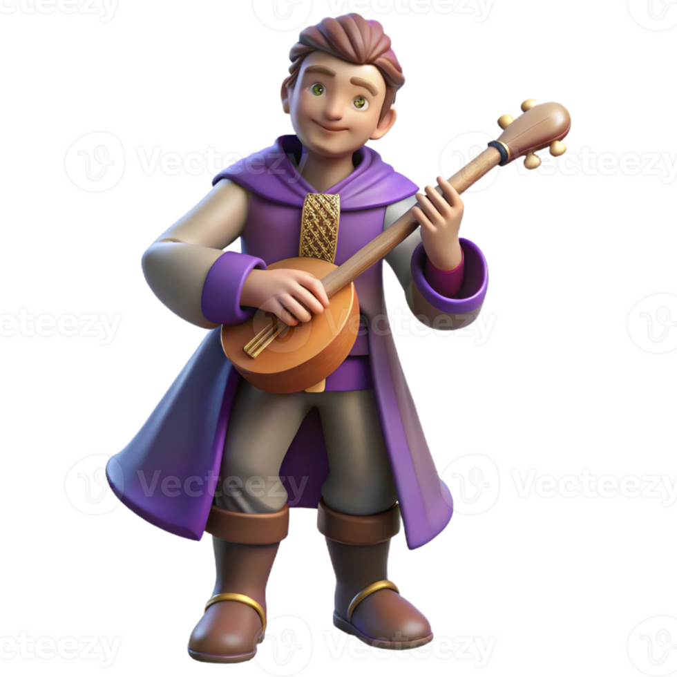 extraordinary vintage 3D Render of a Musical Bard high resolution png