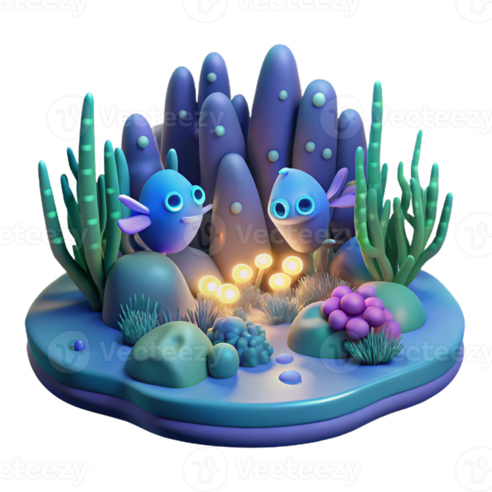 magnificent traditional Undersea 3D Illustration Cute Fish in Glowing Reef high resolution png