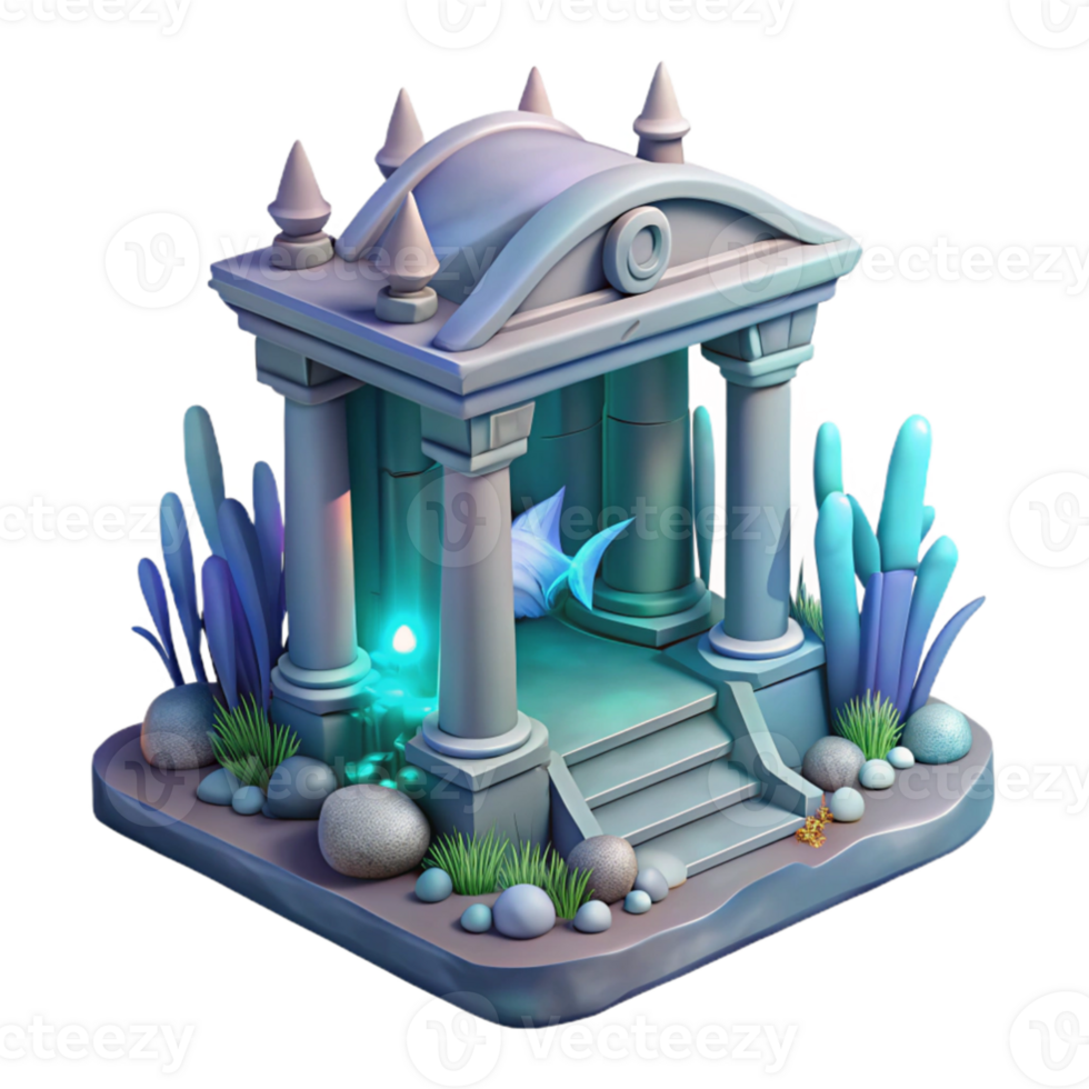 wonderful rustic Undersea Temple 3D Render high resolution png