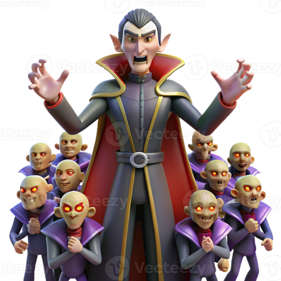 wonderful abstract 3D Cartoon Vampire Lord and Minions Illustration professional png