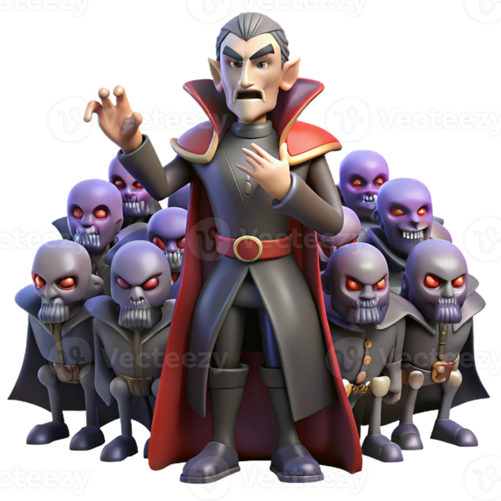 beautiful creative 3D Illustration Vampire Lord with Skeletons high quality png