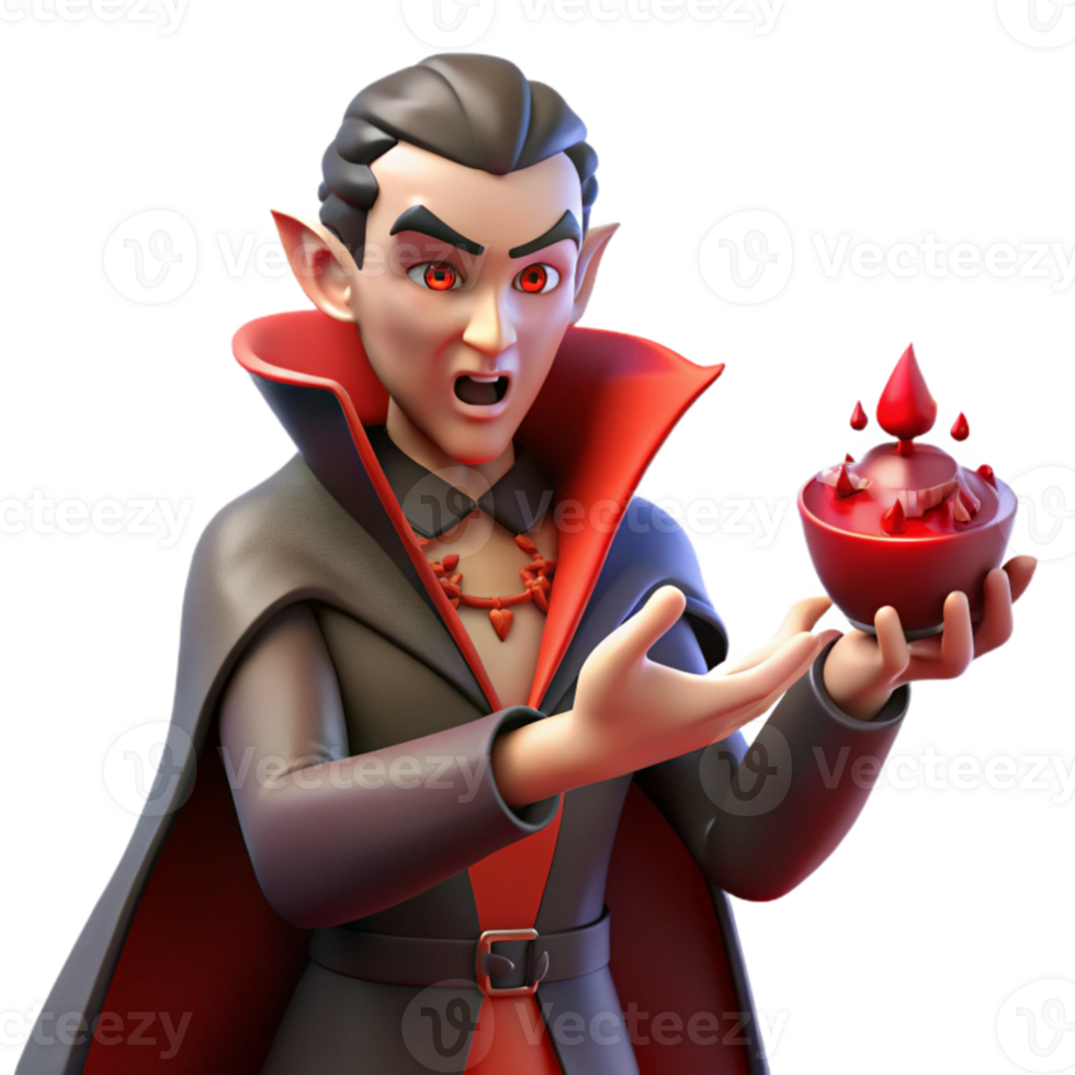 elegant minimalist 3D Render Vampire Cartoon Character high quality png