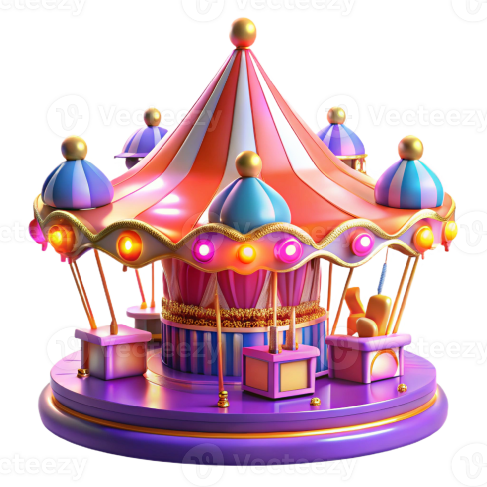 dramatic classic Whimsical Carousel 3D Render authentic png