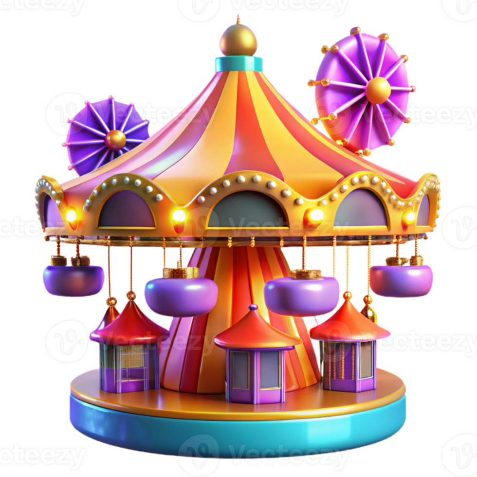 dramatic rustic Whimsical Carousel 3D Render genuine png
