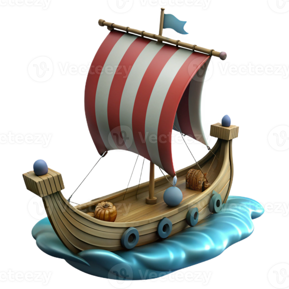 wonderful creative Cartoon Wooden Sailboat 3D Render genuine png
