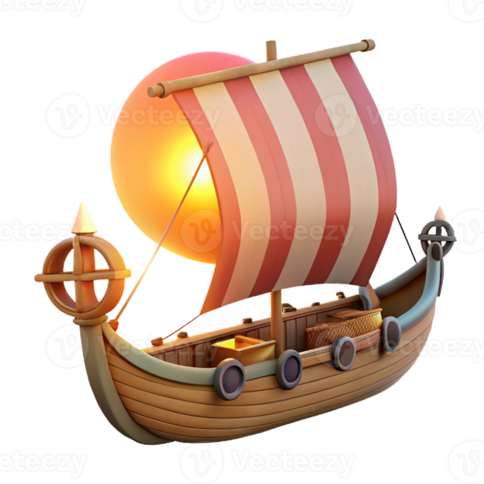 wonderful abstract Cartoon Viking Ship 3D Render high resolution png