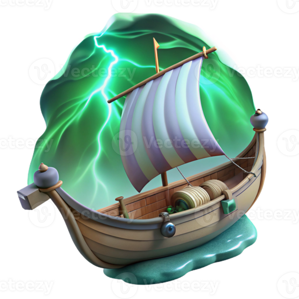wonderful classic 3D Render Sailing Ship Storm Illustration exclusive png
