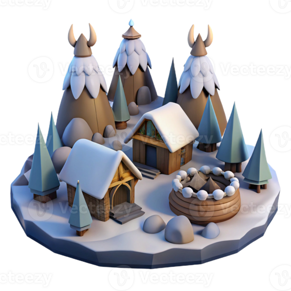 stunning traditional Winter Village 3D Render exclusive png
