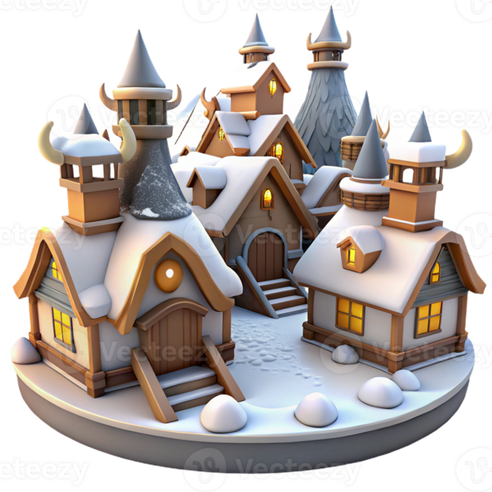 wonderful rustic Winter Village 3D Render original png