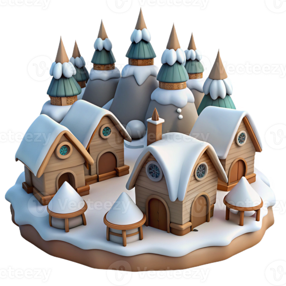beautiful vintage Winter Village 3D Illustration original png