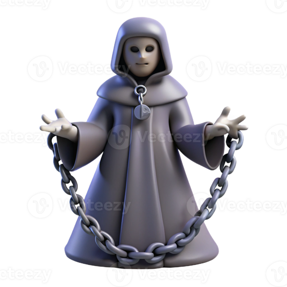 extraordinary traditional 3D Render Mysterious Hooded Figure with Chains 4K png