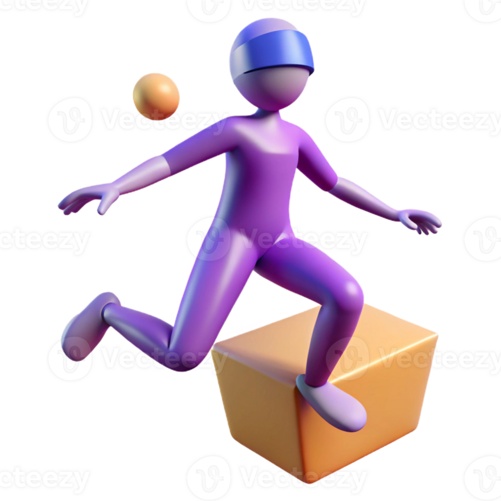 dramatic creative 3D Render Purple Figure Jumping Box premium png